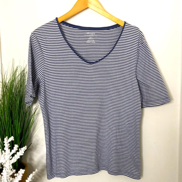Chico's Tops - CHICO’S The Ultimate Tee Slate Blue Striped V-Neck T-Shirt